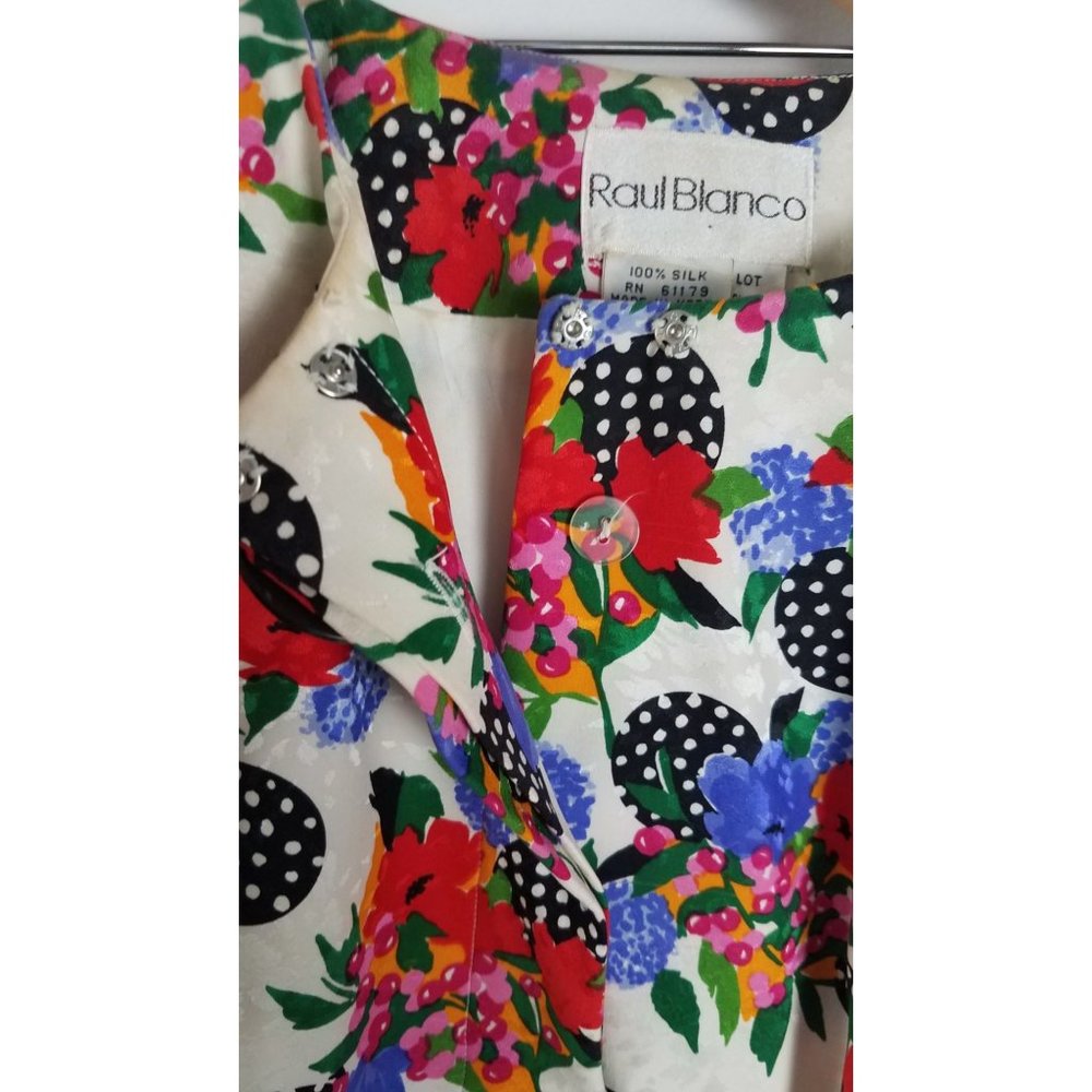 Vtg. Raul Blanco Sz. 4 100% Silk 2 Piece Floral/Polka Dot Set Exaggerated Sleeve - Picture 5 of 12